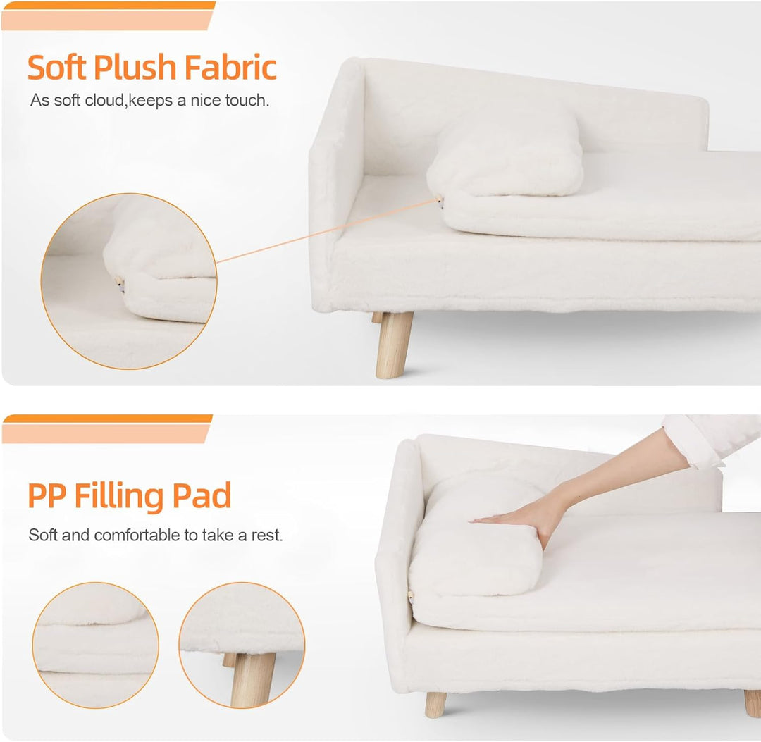 BingoPaw Luxus katzensofa Haustiersofa mit Rückenlehne Plüsch Kissen Holzbeinen, Hundesofa für klein