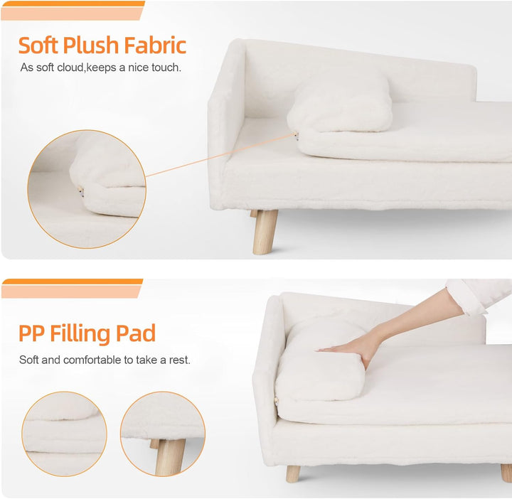 BingoPaw Luxus katzensofa Haustiersofa mit Rückenlehne Plüsch Kissen Holzbeinen, Hundesofa für klein