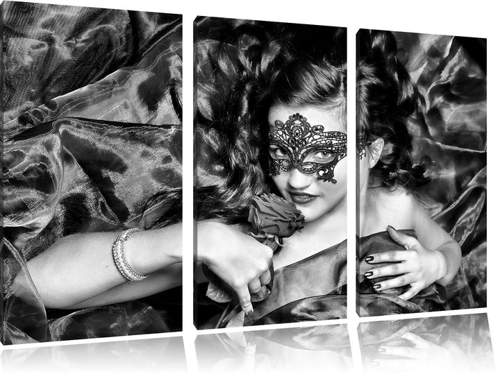 Pixxprint Sexy Frau Rose als Leinwandbild/Grösse: 3 Teilig (120x80) cm/Wandbild/Kunstdruck/fertig be