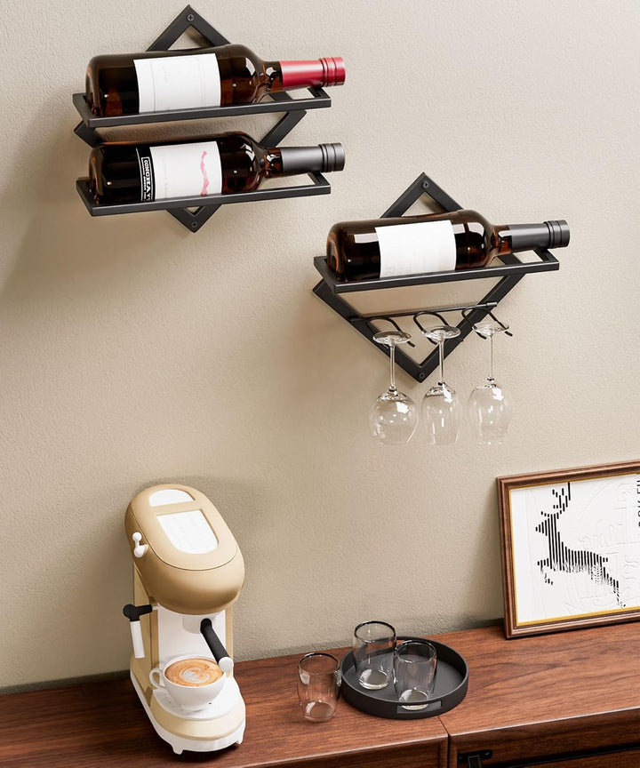 Yorbay Wand Metall Weinregal mit Glashalter: Modern Dekorativ Flaschenregal für 3 Flaschen und bis z