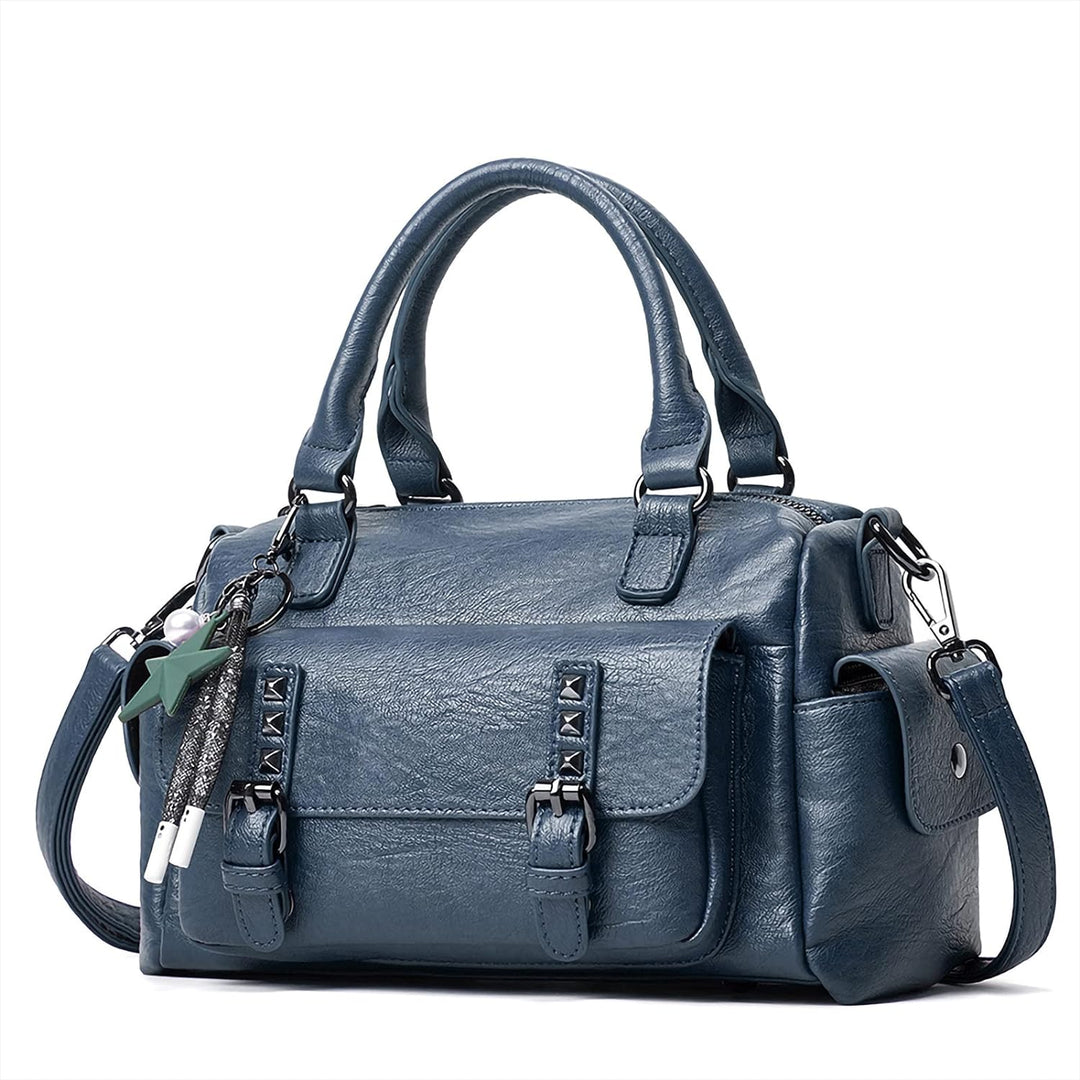 PORRASSO Retro Handtasche Damen Umhängetaschen Frauen Schultertaschen mit Anhänger Wasserdicht PU-Le