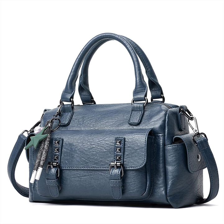 PORRASSO Retro Handtasche Damen Umhängetaschen Frauen Schultertaschen mit Anhänger Wasserdicht PU-Le