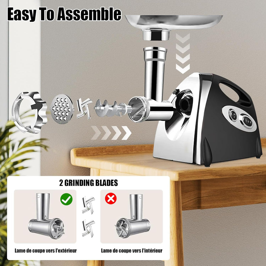 Elektrischer Fleischwolf, 2800W 3 in 1 Fleischwolf, mit 3 Platten aus Edelstahl für 3 mm, 5 mm und 7