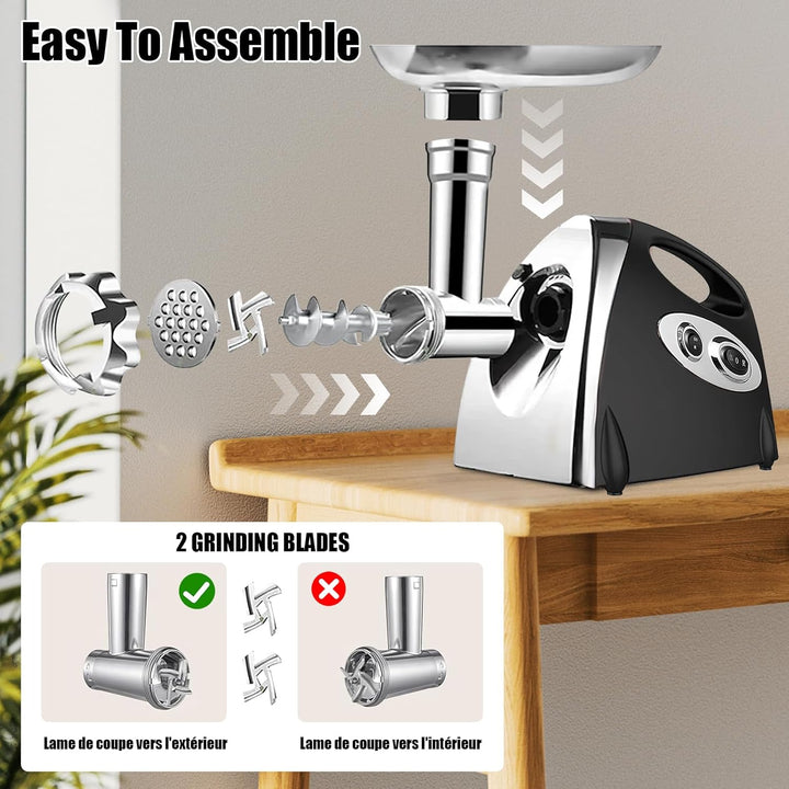 Elektrischer Fleischwolf, 2800W 3 in 1 Fleischwolf, mit 3 Platten aus Edelstahl für 3 mm, 5 mm und 7