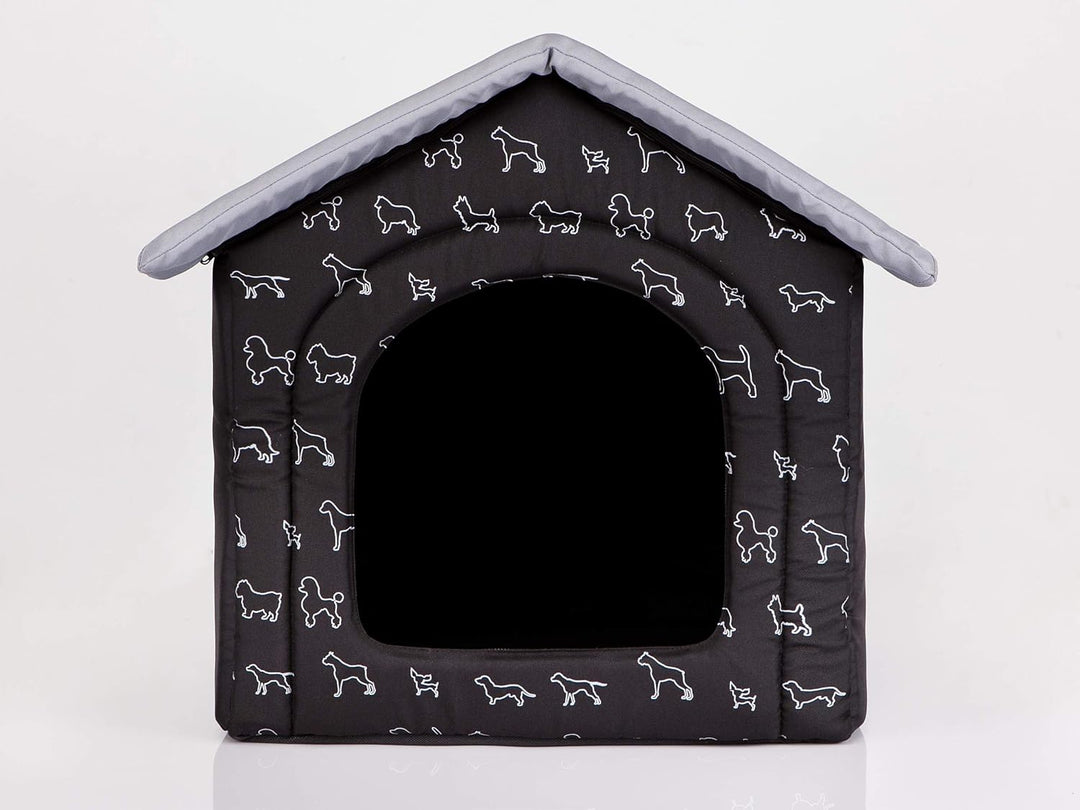 PillowPrim Hundehütte Hundehöhle Hundebett Hundehaus Katzenhöhle Tierbett XL - 60x55 cm schwarz mit