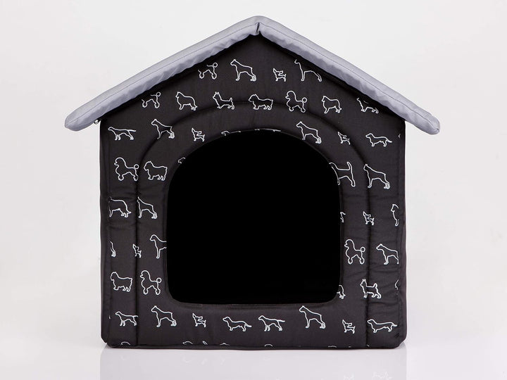 PillowPrim Hundehütte Hundehöhle Hundebett Hundehaus Katzenhöhle Tierbett XL - 60x55 cm schwarz mit