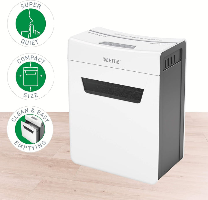 Leitz IQ 4M Premium Aktenvernichter P5 fürs Büro und Zuhause, Mikroschnitt, 4 Blatt, 14l-Abfallbehäl