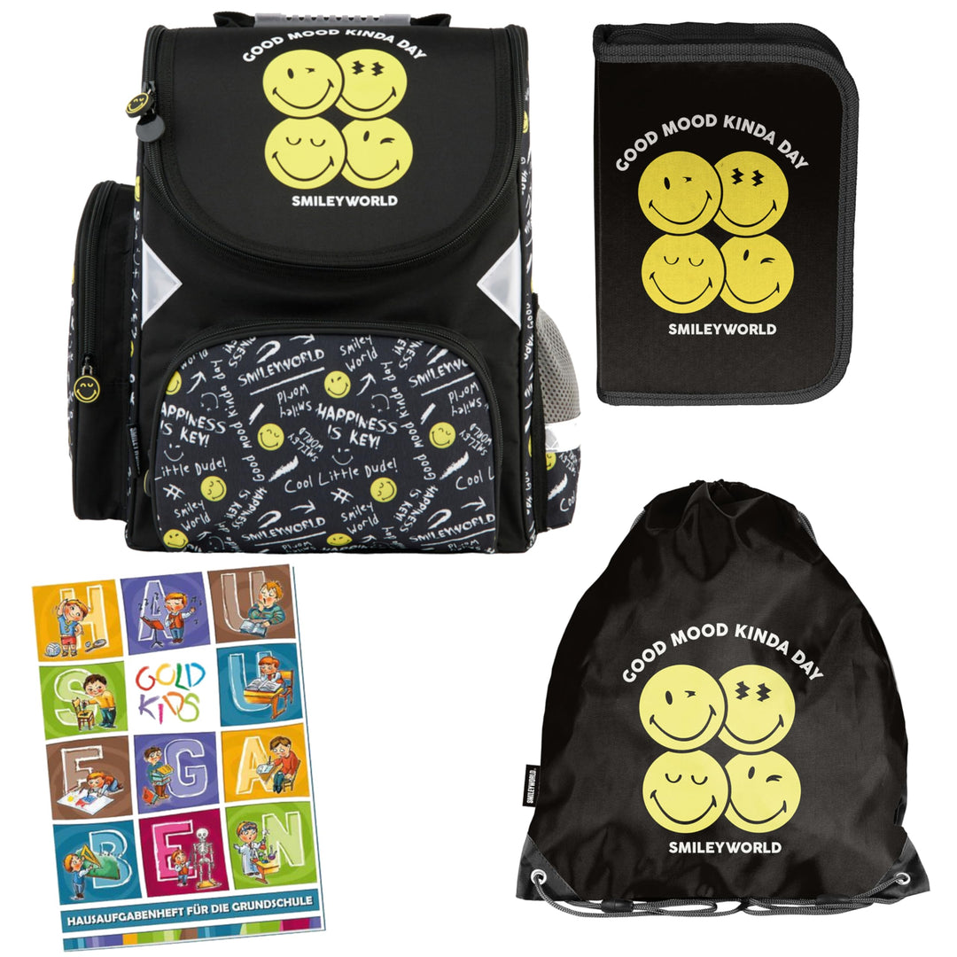 Goldkids - Schulranzen für Jungen und Mädchen, 4er-Set - Schul-Rucksack für Kinder mit Federmäppchen