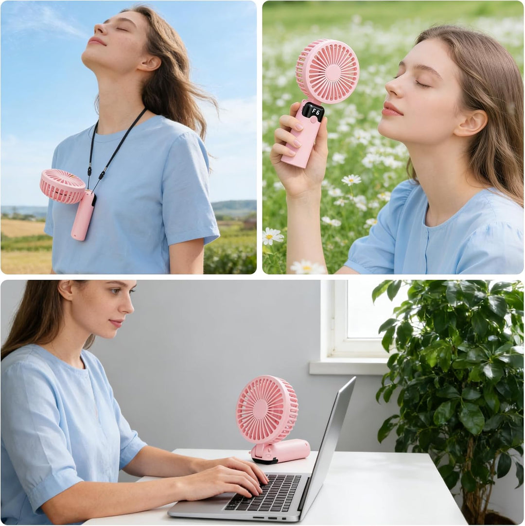 Handventilator, Tragbarer Mini Ventilator mit 4000mAh Akku, 6 Geschwindigkeitsstufen, 90° Faltbar Ha