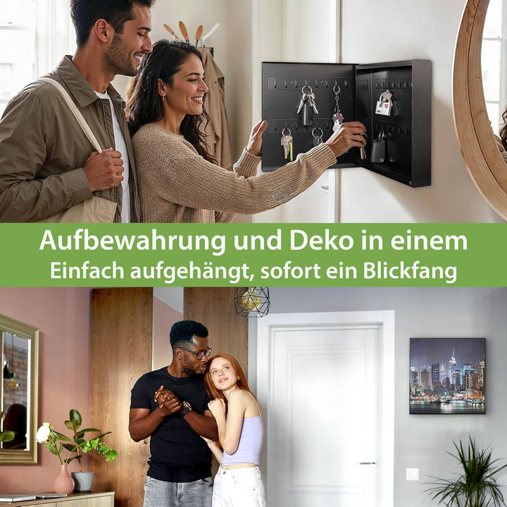 banjado® Grosser Schlüsselkasten Glas/Schlüsselbox 30cm x 30cm mit 50 Haken - Motiv New York/Schlüss
