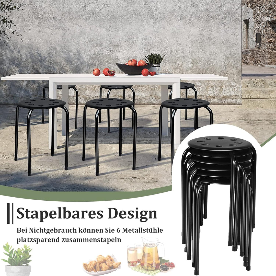 COSTWAY Stapelhocker 6er Set, stapelbare Metallhocker, Esszimmerhocker, Hocker für Zuhause, Büro, Kl