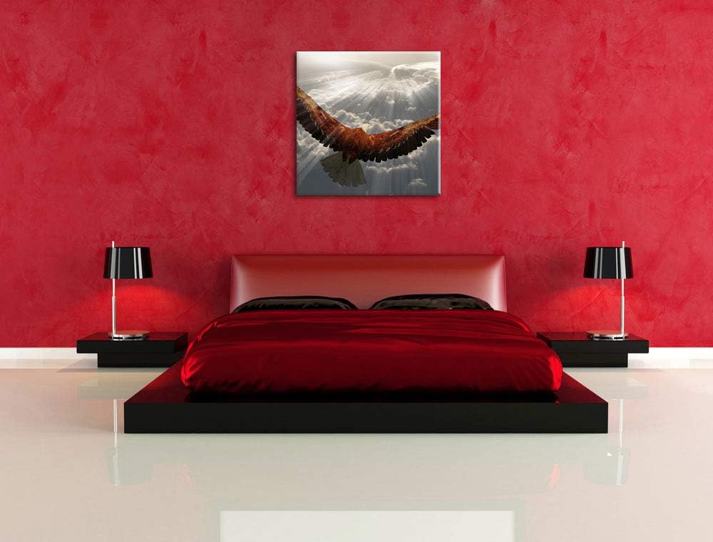 Adler über den Wolken, Format: 70x70 auf Leinwand, XXL riesige Bilder fertig gerahmt mit Keilrahmen,
