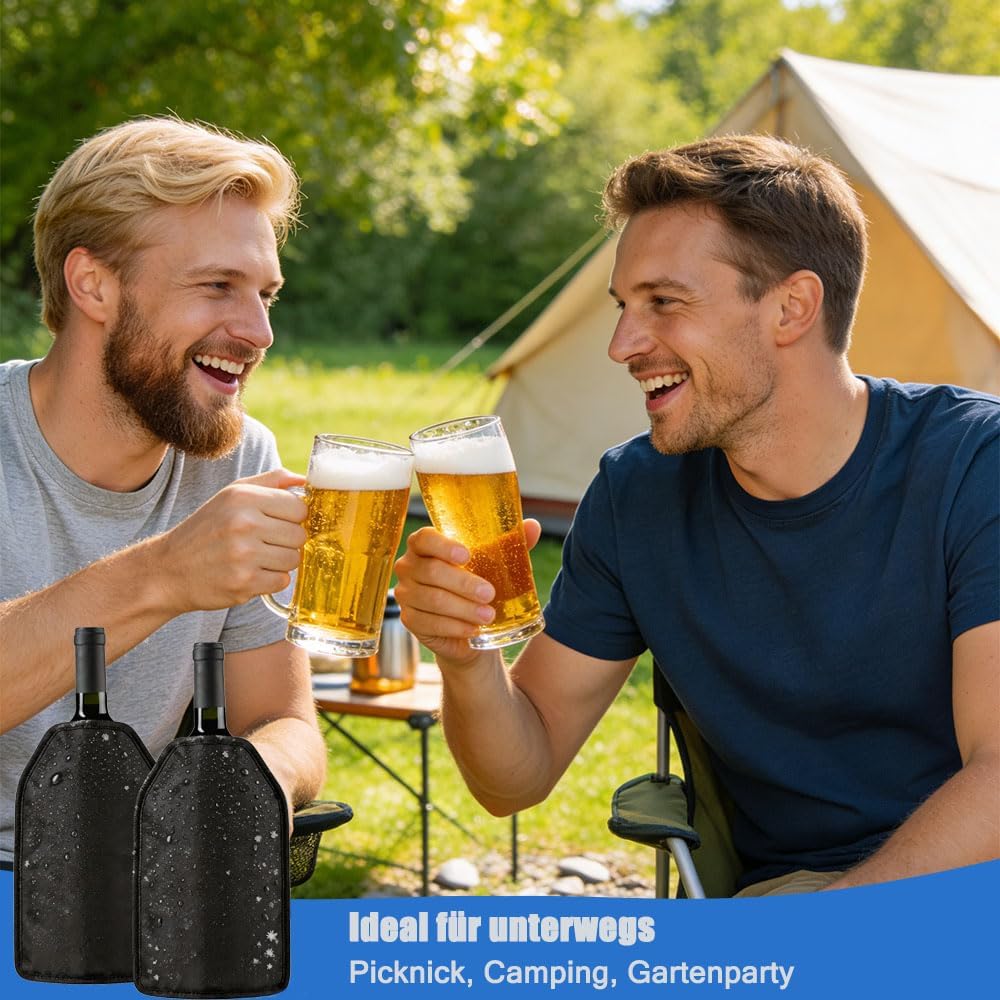 2er Set Weinkühler Manschette mit Gel - Universeller Kühlmanschette für Wein, Sekt, Champagner & Fla