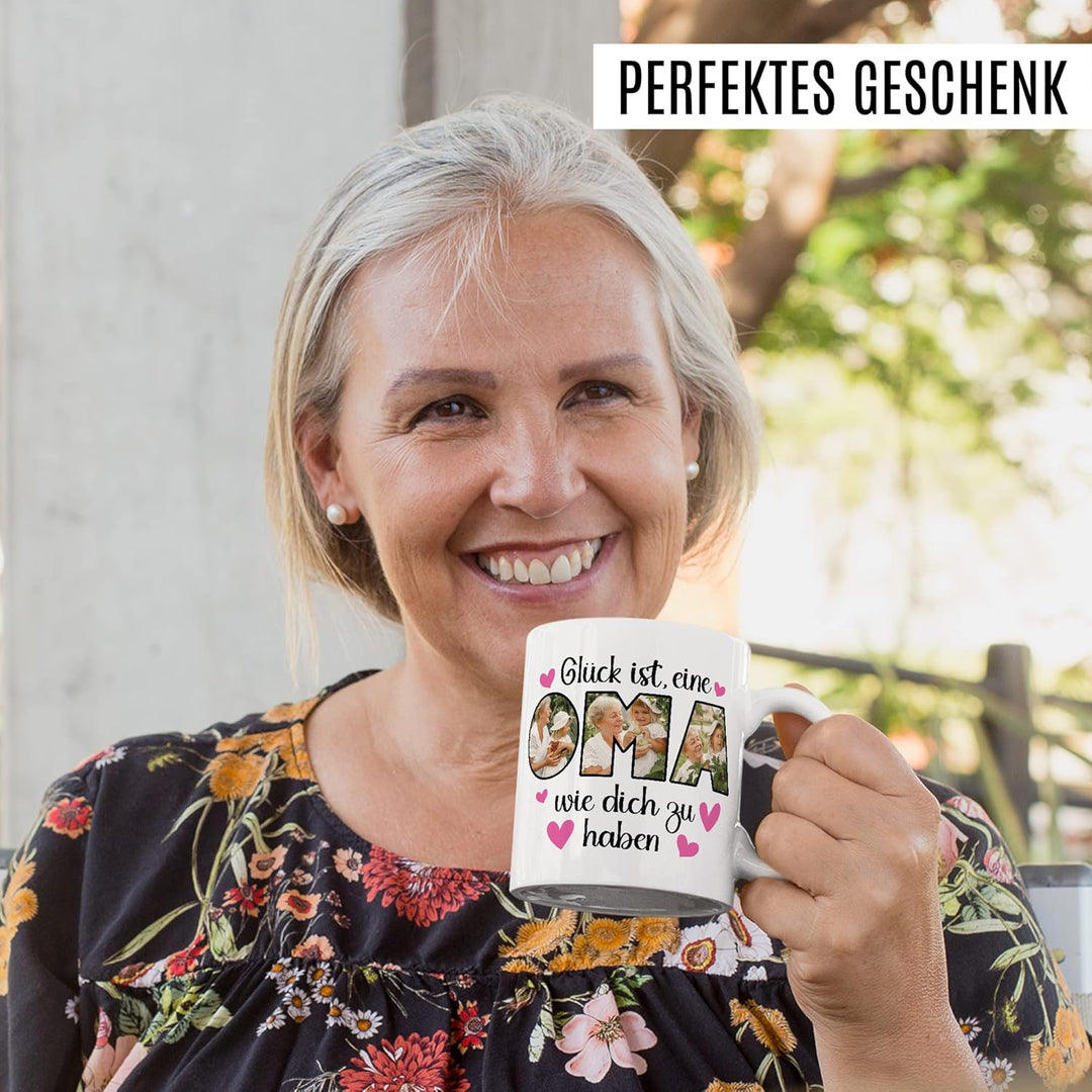Oma Tasse personalisiert mit Bild, Glück ist eine Oma wie dich zu haben, Geschenk personalisierbar G