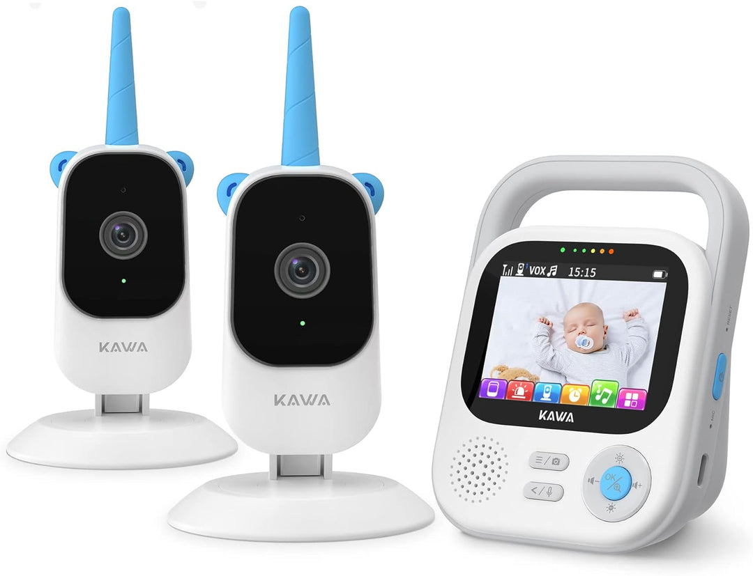 KAWA Baby Monitor with 2 Cameras, 7.11 cm (2.8 Inch) 2K HD Camera, No WiFi, Night Vision, Recording