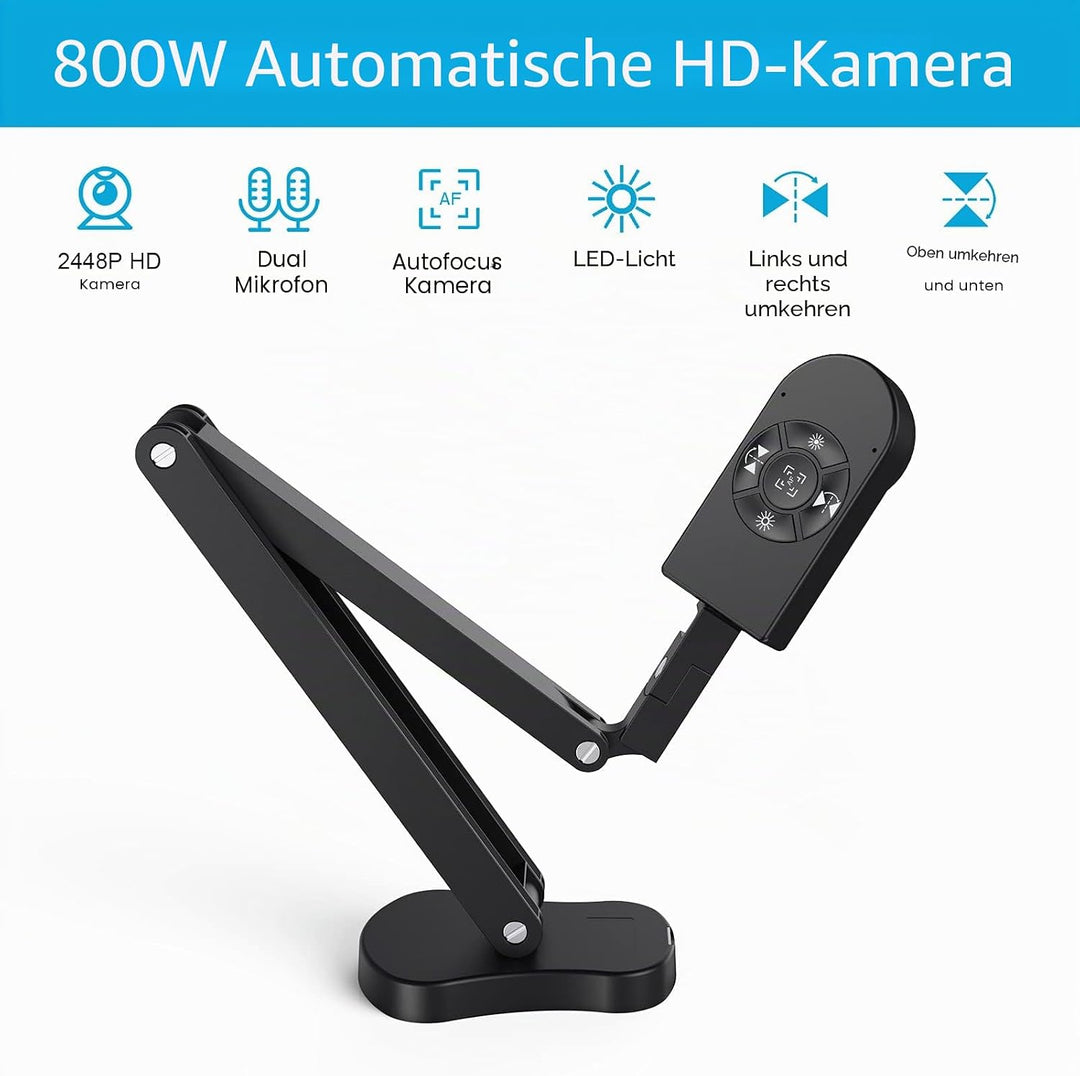 2448P USB Visualisierer, Dokumentenkamera für Unterricht und Klassenzimmer mit LED-Licht, links und