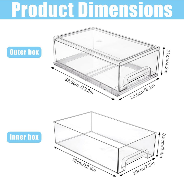 2pcs Stapelbarer Schminktisch Organizer, Grosser Schubladenbox aus Acryl, Kühlschrank-Aufbewahrungsb