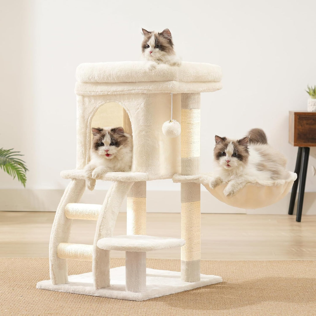 Heybly Katzenbaum, kleiner Kratzbaum für Katzen, 75 cm hoch, mit oberer Plattform, Hängematte, Klett