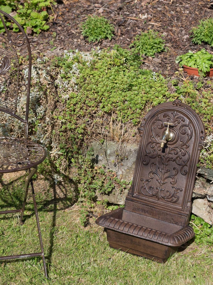 aubaho Brunnen 66cm Waschbecken Eisen Braun Wandbrunnen Garten antik Stil Fountain