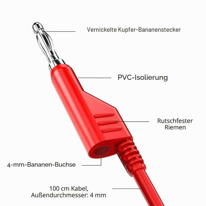 Cleqee 30 Stück Multimeter Messleitungen Set, doppelendig, Stapelbar 4 mm Bananenstecker Testleitung