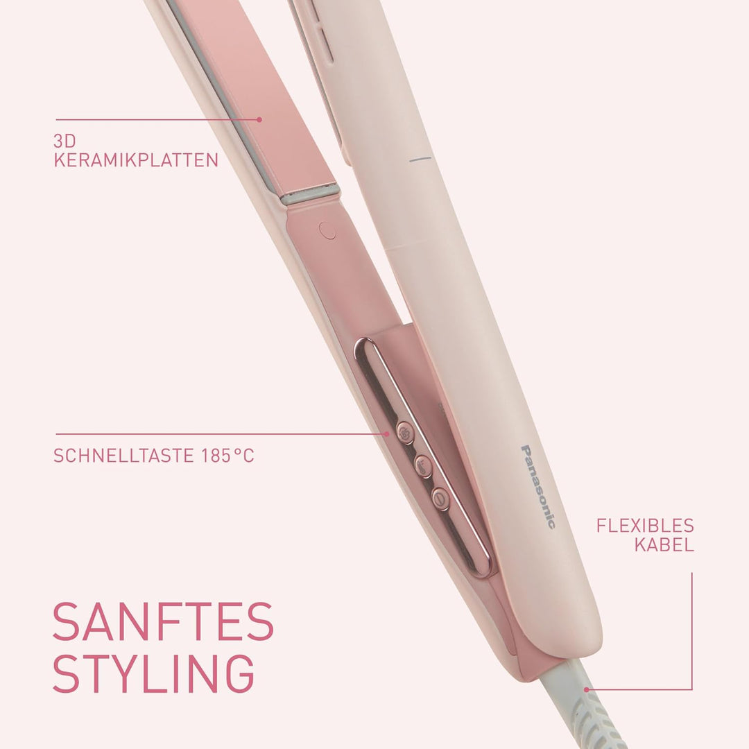 Panasonic EH-HV31-P503 2-in-1 Ionisches Haar-Styling-Gerät, Haarglätter und Lockenstab, 5 Hitzestufe