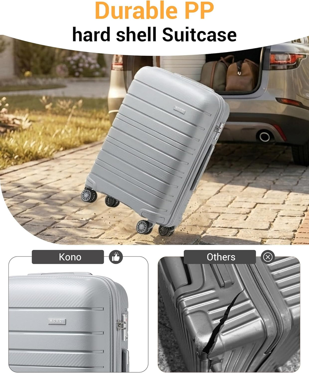 Kono Zwillingsrollen Reisekoffer TSA-Schloss 65cm Trolley Koffer Polypropylen Hartschale Rollkoffer 