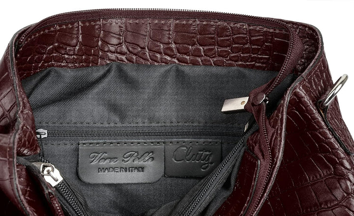 Umhängetasche Echt Leder Damen Made in Italy, Kroko-Optik Handtasche, Damen Schultertasche, elegante