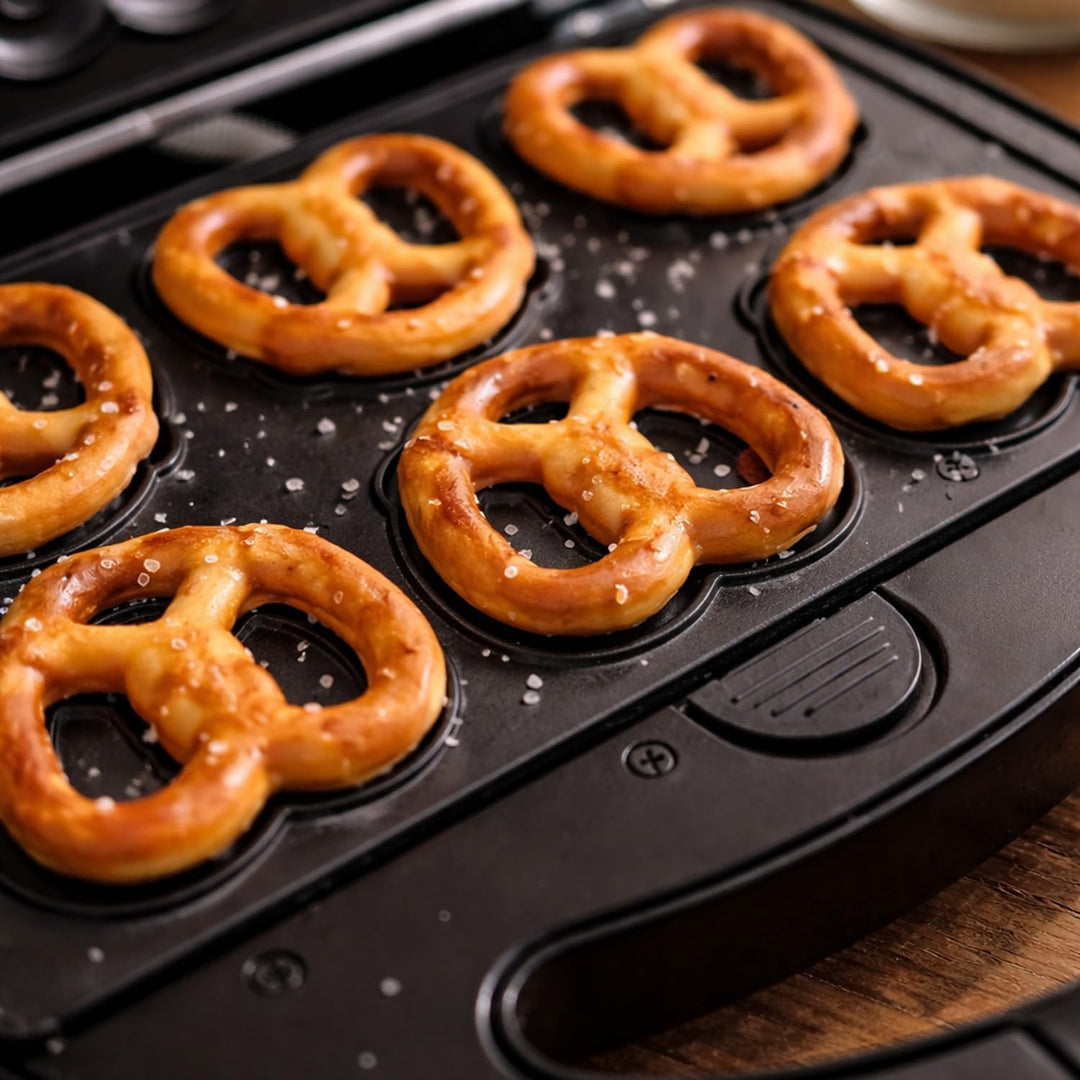 Syntrox Germany Mini Brezel Maker Chefmaker SM-1300W Mini Soft Pretzel mit herausnehmbaren Backplatt