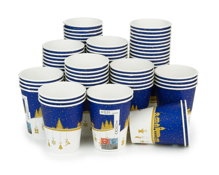 Octopus 75x Glühweinbecher, Pappbecher (nachhaltig produziert) Wintermotiv mit 200 ml Füllvolumen 75