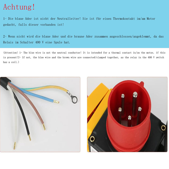 Maschinenschalter Geräteschalter, 400V 3 Phasig, Schalter mit Phasenwender und 60cm Kabe - Baugleich