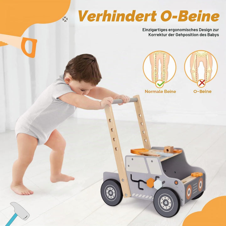 Labebe Lauflernwagen holz, Werkzeugbank für Kleinkinder, hölzerne Lauflernhilfe für Jungen und Mädch