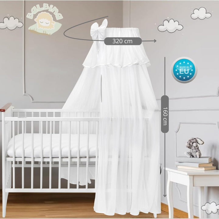 balbina Baldachin Chiffonhimmel Deko-Set für Babybett, Betthimmel mit Schleife, Moskitonetz für Baby