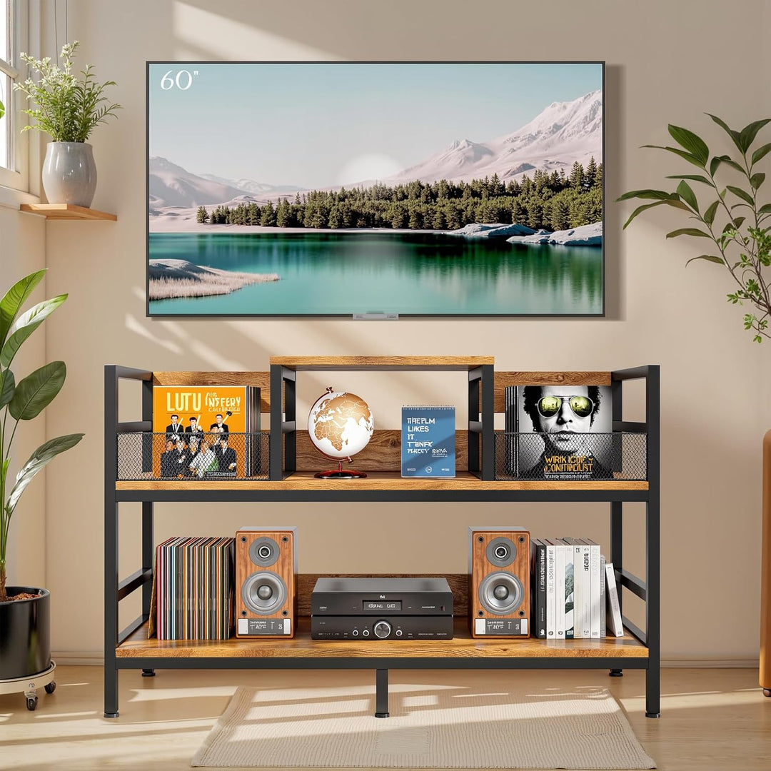 KZOBYD Plattenspielerständer, Schallplatten Regal mit Ablage, 3-Ebenen Plattenspieler Tisch Plattenh
