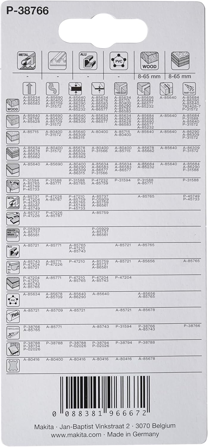 Makita P-38766 Stichsägeblatt HM75 3 Stück, Hartmetall-Zahnung, ideal für GFK, Hartholz oder Gasbeto