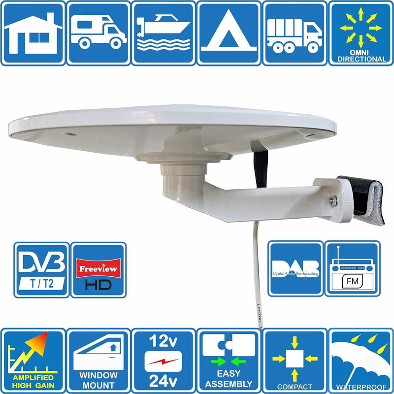 Helio - Omnidirektionale verstärkte Digitale HD TV Antenne 33 dB Verstärker mit hoher Verstärkung. D