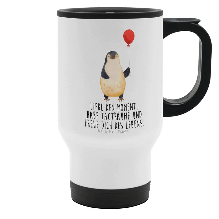 Mr. &amp; Mrs. Panda Thermobecher Pinguin Luftballon - Geschenk, Glück, Motivation, Warmhaltetasse, Gesc