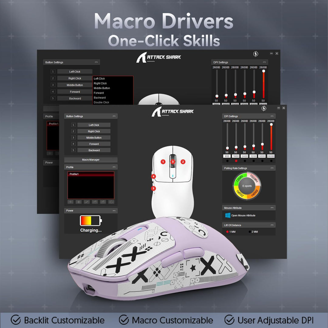 ATTACK SHARK X3 49g Superlight Maus mit Klebeband, PixArt PAW3395 Gaming-Sensor, BT/2,4G Kabellose/K