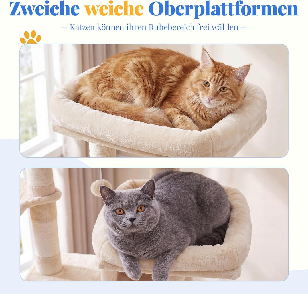 Hey-brother Kratzbaum, 188 cm Katzenbaum, XXL Kletterbaum mit 2 gross Plattform, 3 Höhlen, 2 Korb, P