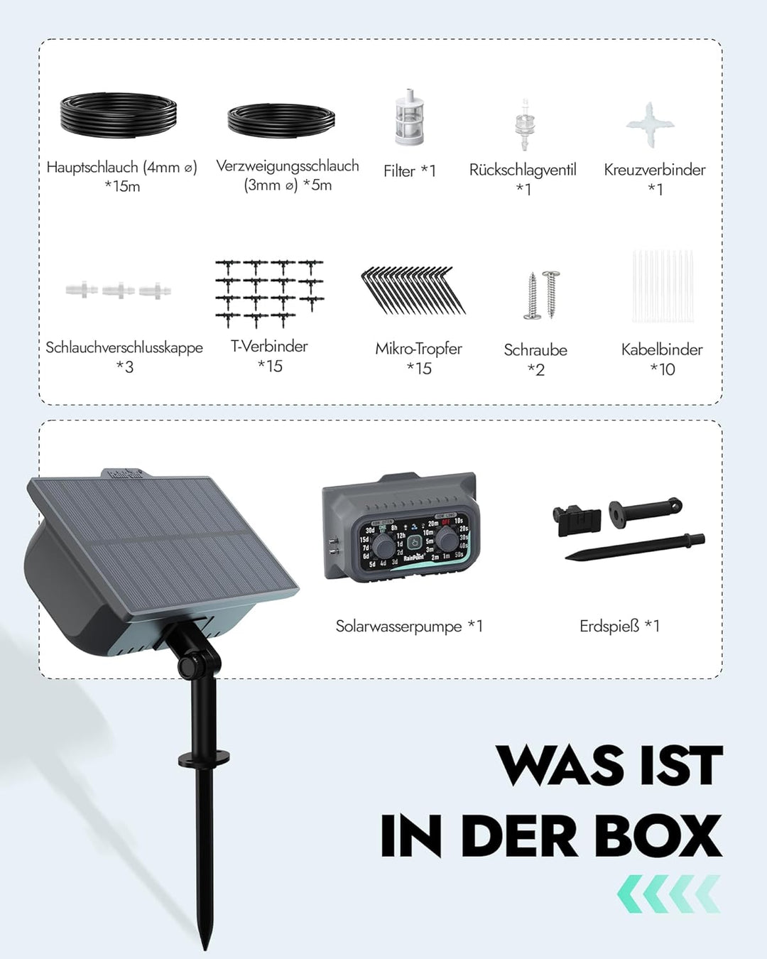 RAINPOINT Solar Bewässerungssystem, Solar Automatische Bewässerung Outdoor für bis zu 15 Topfpflanze