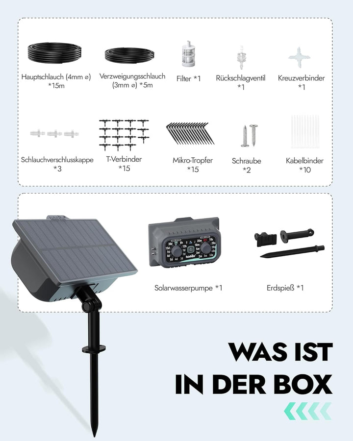 RAINPOINT Solar Bewässerungssystem, Solar Automatische Bewässerung Outdoor für bis zu 15 Topfpflanze