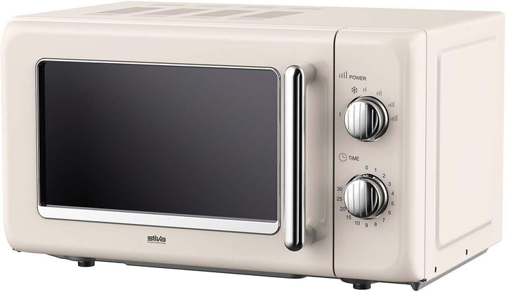Silva Schneider MW-R 25.3 Retro Mikrowelle 20L, 700 Watt, 6 Leistungsstufen, Timer, verchromte Knöpf