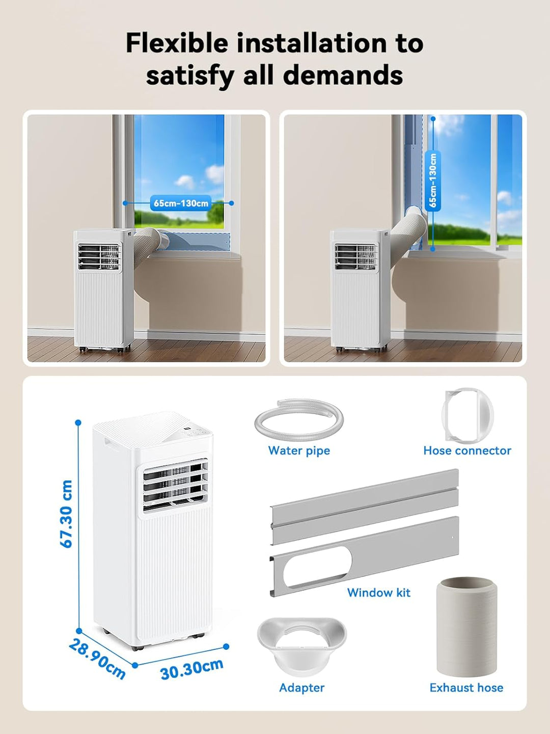 Mobile Klimaanlage 7000 BTU, 4-in-1 Klimagerät mit Abluftschlauch &amp; 4m Fensterabdichtung für Schiebe