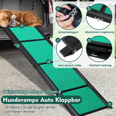 170cm Hunderampe,Hunderampe Auto Klappbar mit Rutschfester Teppichoberfläche,Hundetreppe Auto für SU