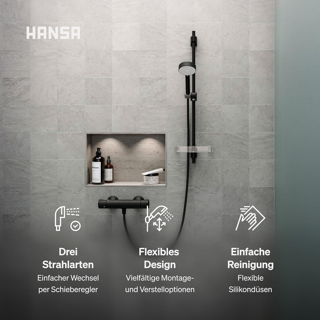 HANSA BASICJET Duschgarnitur | Duschkopf mit Schlauch und Duschstange I Duschbrause 3-strahlig | Dus