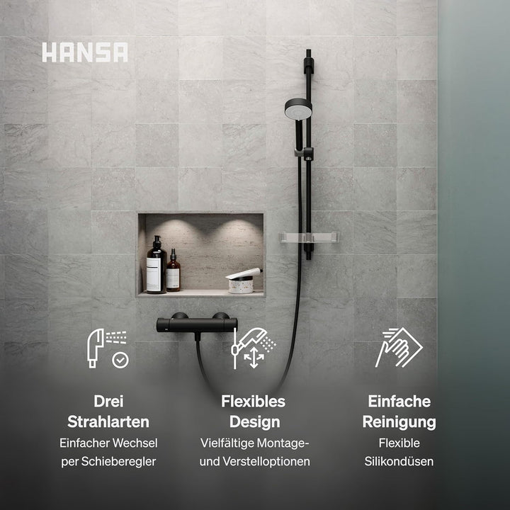 HANSA BASICJET Duschgarnitur | Duschkopf mit Schlauch und Duschstange I Duschbrause 3-strahlig | Dus