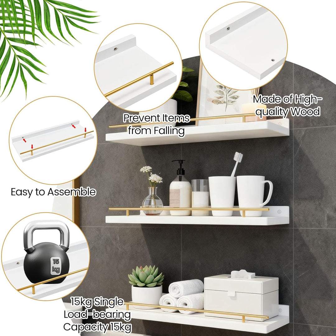 3er Set Wandregal Weiss wand regale Holz Schweberegal 40x15cm regalbrett Weiss holzregal wand Wandbo