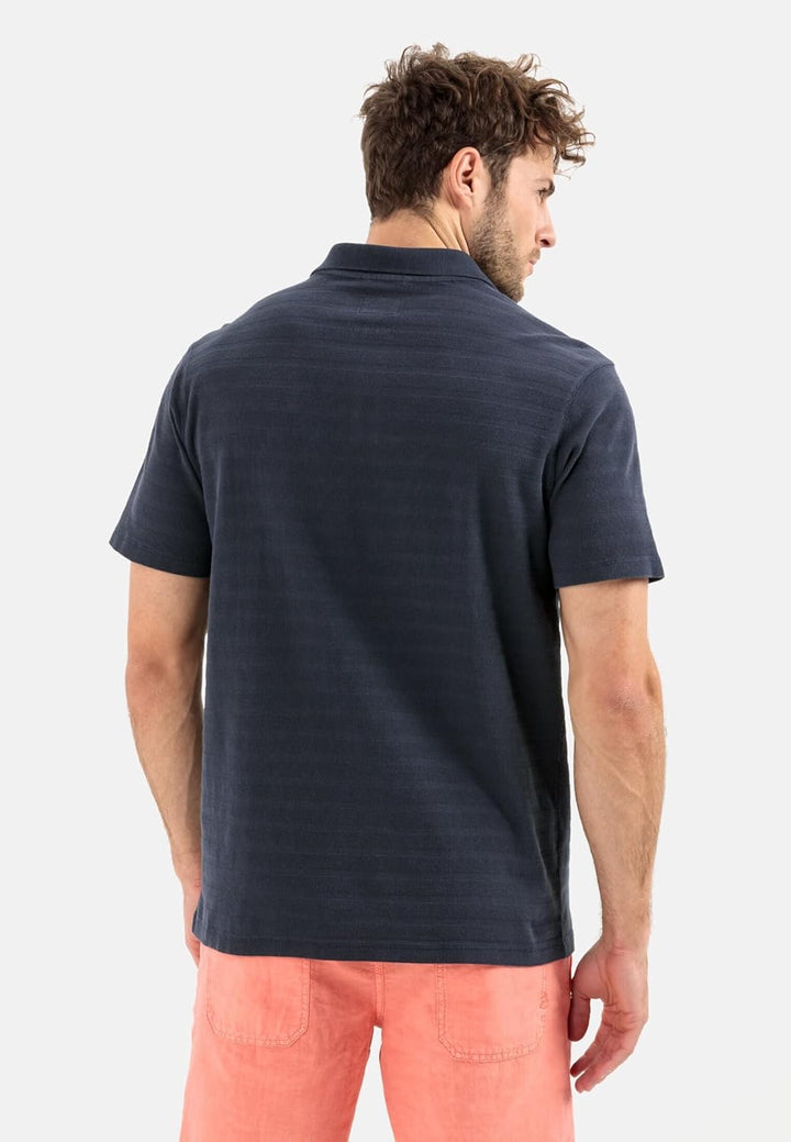 camel active Herren Kurzarm Poloshirt im tonalen Streifenmuster M Dunkelblau, M Dunkelblau