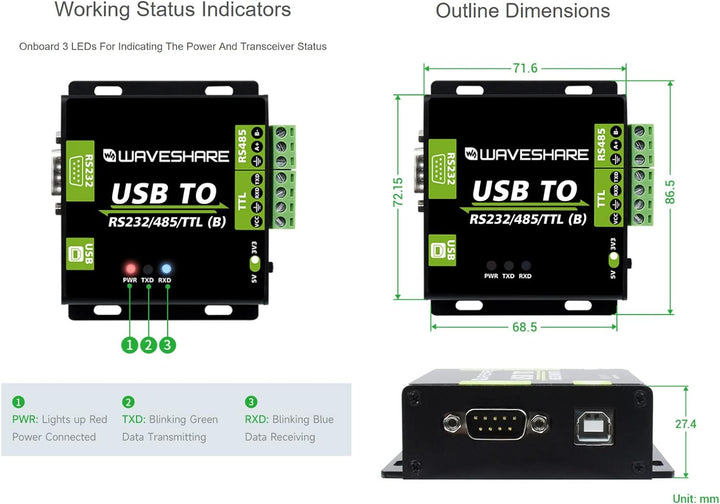 USB zu RS485/RS232/TTL Konverter Industrieller Digitaler Isolierter Konverter mit CH343G Chip, Multi