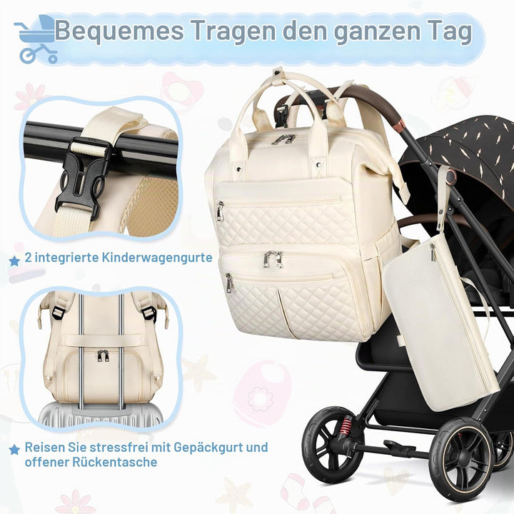 RAINSMORE Baby Wickelrucksack Gross mit Mobiler Wickelauflage Multifunktions Wickeltasche Kinderwage
