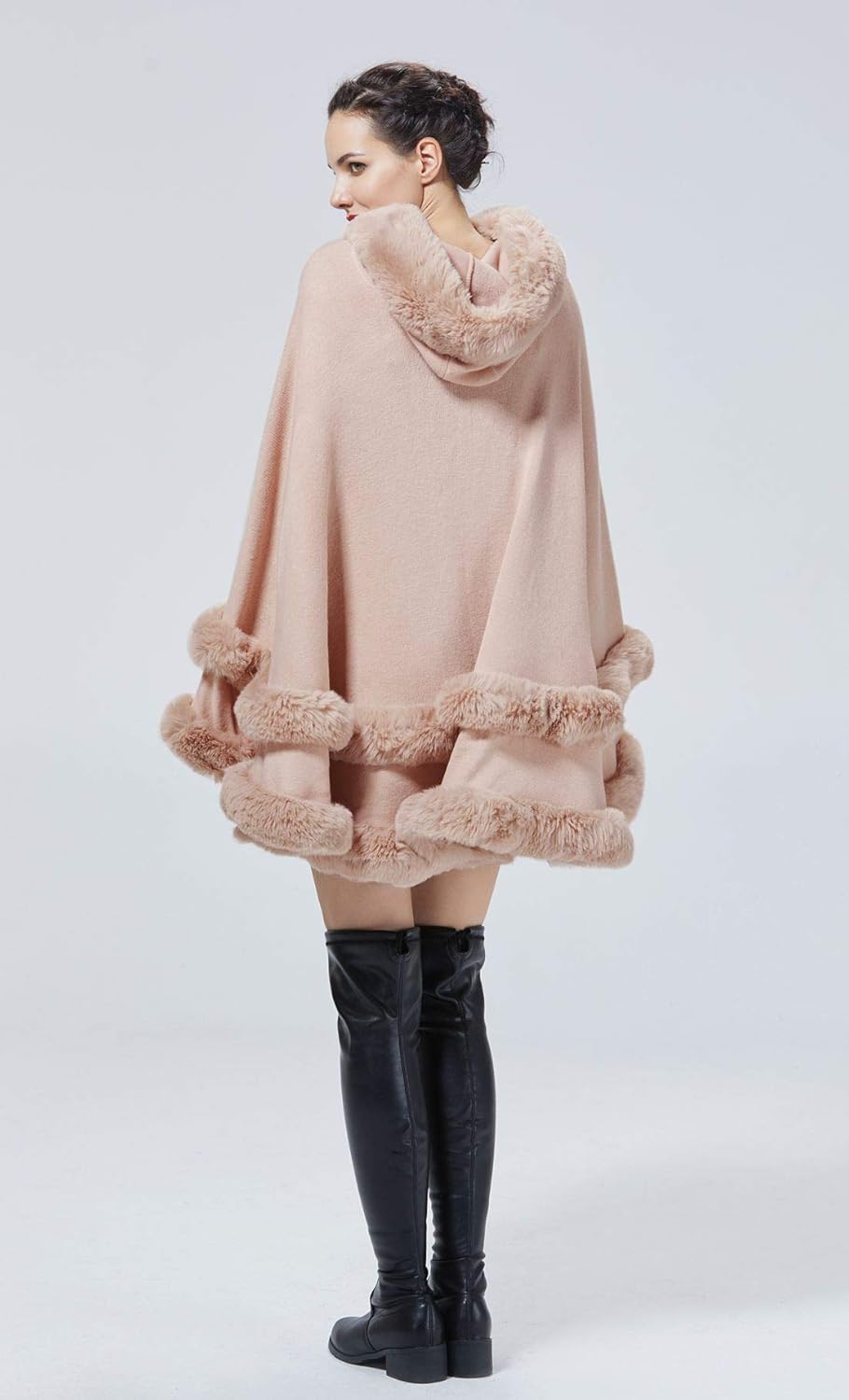 BEAUTELICATE Kunstpelz Umhang Poncho Damen Stola Braut Cape Mit Kapuze Für Winter Hochzeit Abend Par